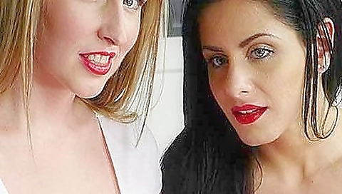 Sexy lesbian sex with strap-on