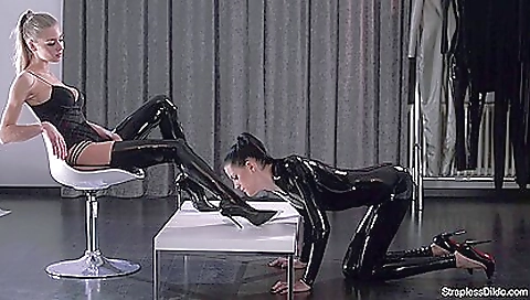 Shiny latex on Mia and Scarlett Shiny latex on Mia and Scarlett